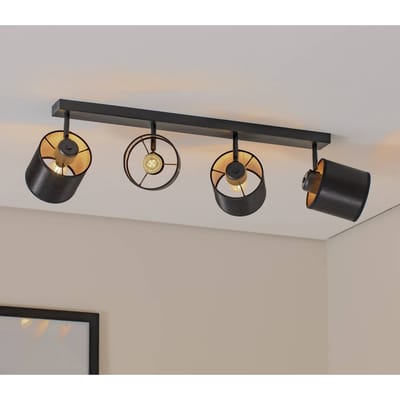 Argon Plafondlamp Suerte, zwart / goud, 4-lamps, textiel, staal