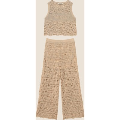 compleet gebreid meisje beige safari