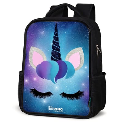 NoBoringSuitcases.com® - Rugzak zwart meisjes - Schooltas meisje - NoBoringSuitcases.com® - Rugzak zwart - Schooltas jongen & meisje - Eenhoorn op een sterrenhemel achtergrond - Rugtas voor school - Boekentas kind - Schoolrugzak - Kinderrugzak