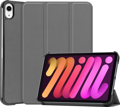 Hoesje - Geschikt voor Apple iPad Mini 6 (2021) - 8.3 inch - 6e Generatie - Dun & Stevig - Trifold Bookcase - Hard Cover - Hardcover Book Case - Tablet Hoes - Grijs