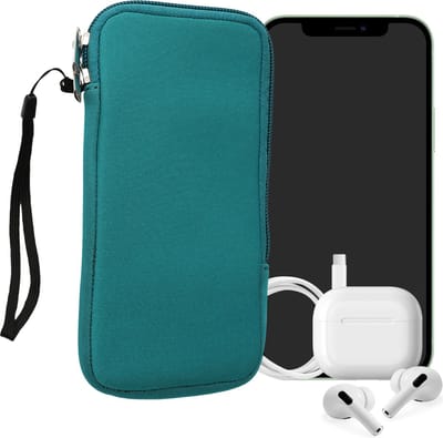 kwmobile telefoontasje universeel geschikt voor XL - 6,7/6,8" smartphones - 17,2 x 8,4 cm - Hoesje met rits en polslusje -In petrol -