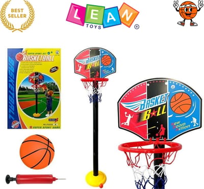 LEANTOYS Opvouwbare Basketbalset voor Kinderen – Basketbal - Basketbal Voor Kinderen - Verstelbare Basket met Bal en Pomp, Hoogte 115 cm, Stabiele Basis met Waterverzwaring, Indoor & Outdoor Sport Speelgoed Jongens en Meisjes 3+ Met Ebook
