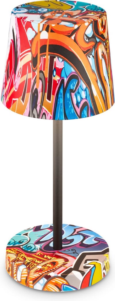 BRILONER Boja - Oplaadbare Tafellamp - snoerloze lamp - met touch dimbaar - voor buiten en binnen - Ø10,5 x 26 cm - graffiti motief