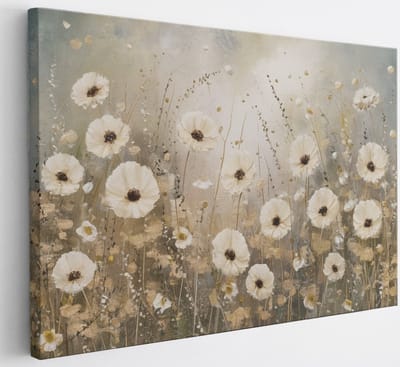 Saammp Canvas Schilderij - Witte bloemen - Abstract - 30x20 - Foto op canvas - Wanddecoratie - Muurdecoratie Woonkamer - Slaapkamer decoratie - Canvas Print
