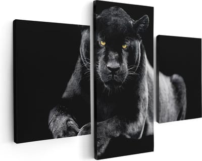 Artaza Canvas Schilderij Drieluik Zwarte Panter - 90x60 - Foto Op Canvas - Canvas Print