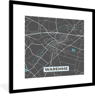 Fotolijst incl. Poster - Stadskaart – Grijs - Kaart – Waremme – België – Plattegrond - 40x40 cm - Posterlijst