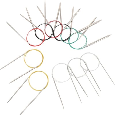 Lot de 11 aiguilles à tricoter circulaires en acier inoxydable, 2 à 8 mm, longueur 80 cm, demi-pointe