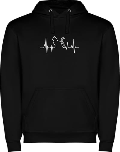 Zwarte unisex hoodie met “ Kleurrijke Poes met hartslag – poezenliefhebber – Poes “ Print Full Color Color merk Roly maat S