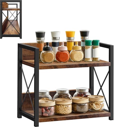 2-Laags Opbergrek Hout Metaal - Multifunctioneel Keuken Kruiden Organizer, Ook Geschikt voor Badkamer, Bureau, Koffiehoek Opbergen