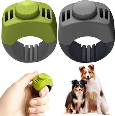 SnelShoppen - Dog Training Clicker Set 2 Stuks - Vinger Ring Clickers in Grasgroen en Grijs - 19 mm/21 mm - Voor Honden, Katten en Paarden Training
