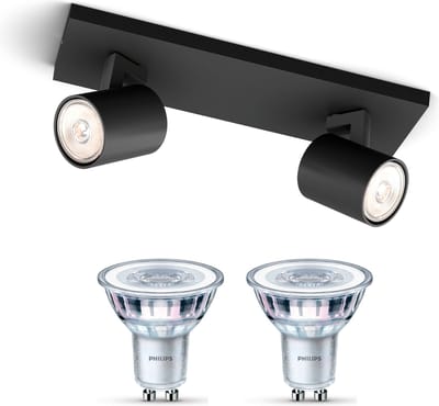 Philips Runner Opbouwspot (Zwart) - Warmwit Licht - Plafondspot met 2 Lichtpunten - GU10 - Niet Dimbaar