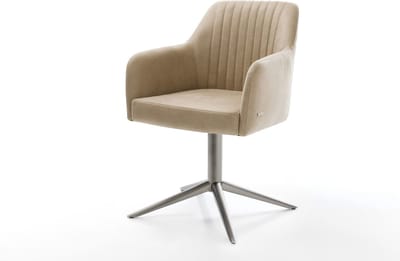 Eetkamerstoel Greg-Flex kruispoot grafiet microvelours beige vintage 360° draaibaar rocker-functie pocketveer kern