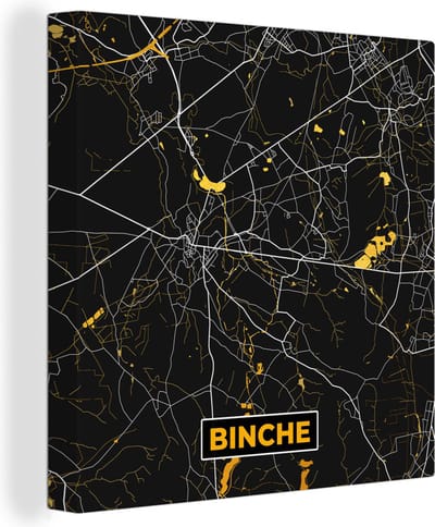Canvas Schilderij Plattegrond - Goud - Binche - Kaart - Stadskaart - 20x20 cm - Wanddecoratie