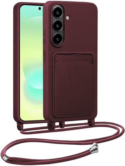 Hoesje Geschikt voor Samsung A37 Hoesje Met Koord Siliconen Case - Hoes Geschikt voor Samsung Galaxy A37 Backcover Met Afneembaar Koord - Aubergine