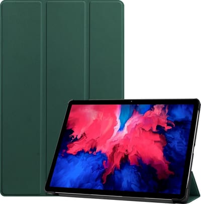 Hoes - Geschikt voor Lenovo Tab P11 - Dun & Stevig - Trifold Bookcase - Hard Cover - Hardcover Book Case - Tablet Hoesje - Donkergroen