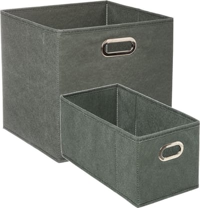 Set van 2x stuks opbergmanden/kastmanden 7 en 29 liter grijsgroen van linnen 31 cm - Opbergboxen - Vakkenkast manden