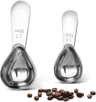 Koffiemaatleper - Koffieschep -Roestvrijstalen Maatlepels -Bakmaatlepel - Met maatverdeling - Inhoud 1 Eetlepel & 2 EetlepelsGeschikt voor Koffie, Thee en Suiker - Compact met Korte Handvatten