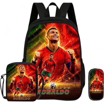 Leer, Reizen School Schoudertas, Etui's, Sport Boekentas Ronaldo Kinderen 3-delige Set Rugzak Voetbalster Rugzak Cadeau