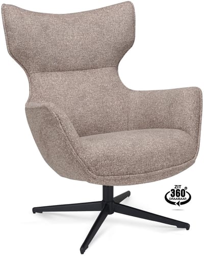 Icon Living - Fauteuil Braven - Stof Leo Mocca - Poot Zwart 360° Draaibaar