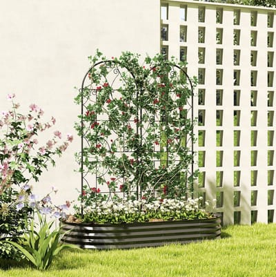 MEUNIQ metalen plantenklimrek set van 2 50 x 150 cm zwart voor klimplanten tuinrek met poedercoating en insteekdiepte 20 cm voor tuin en verticale begroeiing