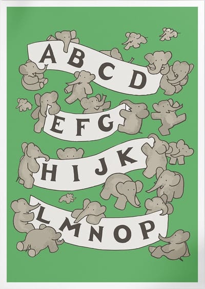 ABC De Babar I (Green) (Babar de Olifant) | Poster | A3: 30 x 40 cm