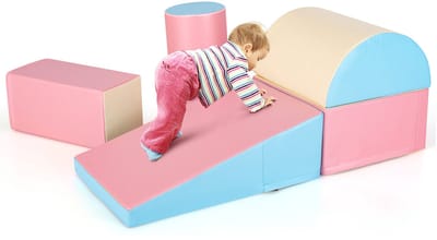 COSTWAY 5-delige bouwblokken van schuim, reuze bouwblokken om mee te spelen en op te klimmen, zachte, grote bouwblokken, veelkleurig, bouwblokken voor baby's en peuters