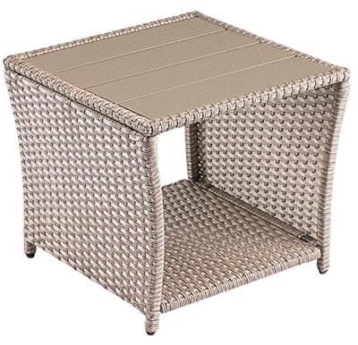Verstelbare Polyrattan Bijzettafel met WPC Tafelblad