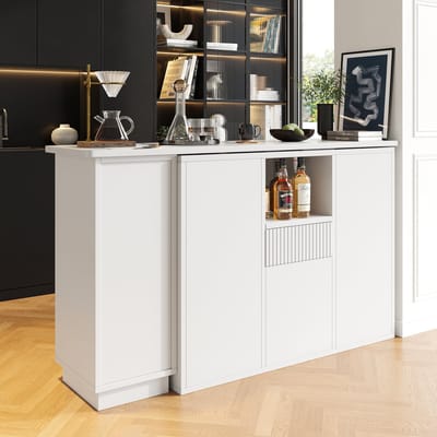 MODENUIT Bartafel - Draaibaar Met Opbergruimte - Voor Keuken En Woonkamer - MDF Wit - 210x30x100,9 Cm