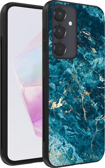 Smartphonica Telefoonhoesje geschikt voor Samsung Galaxy A35 met marmer opdruk - TPU backcover case marble design - Blauw geschikt voor Samsung Galaxy A35