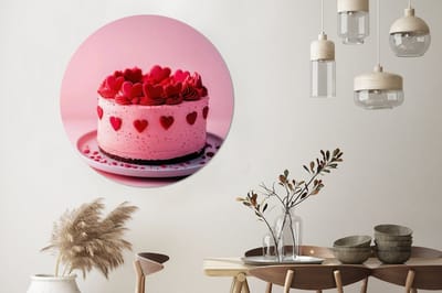 WallCircle - Wandcirkel - Muurcirkel - Taart - Hart - Roze - Aluminium - Dibond - 140x140 cm - Binnen en Buiten