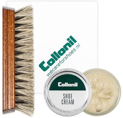 Collonil schoenpoets | Schoenpoets set | Shoe cream | Borstel | Poetsdoek | Kleur: Wool white