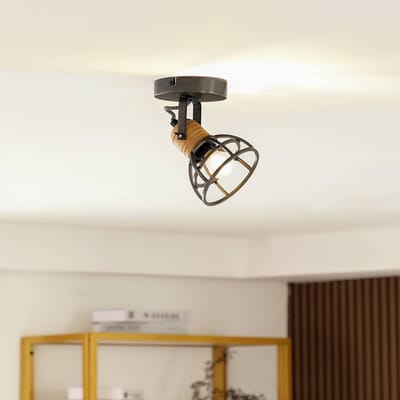 Lindby - buitenspot - 1licht - Staal, ijzer, hout - H: 18.5 cm - E14 - zwart, donker hout