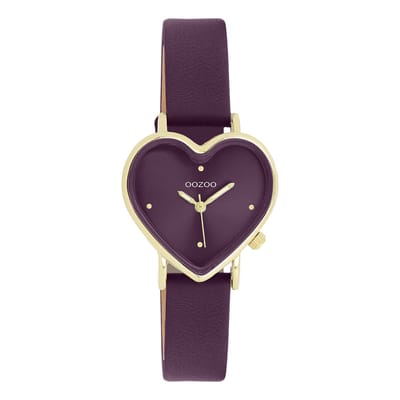 OOZOO Timepieces - Goudkleurige OOZOO horloge met paarse leren band - C11450
