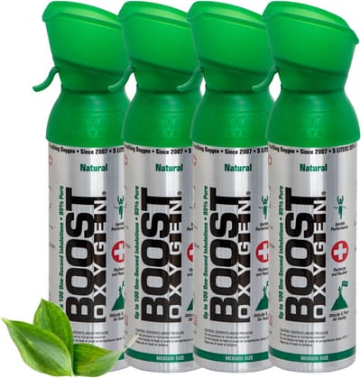 Boost Oxygen - Medium 5L - Natural - 95% Pure Zuurstof - Tot wel 400 inhalaties van 1 sec - Ademhalingsondersteuning voor sport herstel, hoogte, prestaties en gezondheid - 4x 5L (4 pak, 20L totaal)