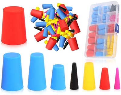 Dailygoods- Rubberen Doppen Set - 60 Conische Doppen - Hittebestendig - Siliconen Stops - Afsluitdoppen - Transparante Doos 17 x 10 x 2,3 cm