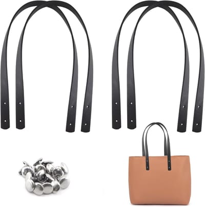 Set van 4 Verstelbare Tas Handvatten, PU Schouderriemen, 60 cm, Vervangbare Handtas Accessoires met 16 Nieten voor Handtassen en Tassen (Zwart)