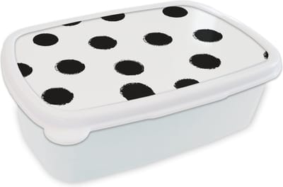 Broodtrommel Wit - Lunchbox - Brooddoos - Stippen - Patroon - Zwart Wit - 18x12x6 cm - Volwassenen