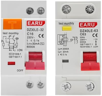 Aardlekschakelaar MCB - Stroomonderbreker Beveiliging - Elektrische Veiligheid - Overstroomlek Bescherming - 6-63A - Grijs