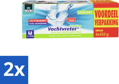 Bison - Ambiance - Vochtvreter - Vochtmagneet - Voordeelverpakking - 450 Gram - 4 stuks per verpakking - Geurloos - Voordeelverpakking - 2 stuks