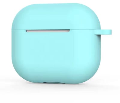 Lichtblauw Airpodshoesje - Hoesje geschikt voor AirPods 3 - Siliconen Beschermhoesje met karabijnhaak - Airpods hoesje - Geschikt voor Apple AirPods - Met karabijnhaak - Lichtblauw - CHPN