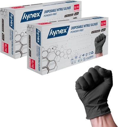 Hynex Nitril Wegwerphandschoenen – Maat XL – Zwart – Set van 2 x 100 Stuks (200 stuks) – 5 Gram – Poedervrij & Latexvrij – Voor Zorg, Horeca & Schoonmaak