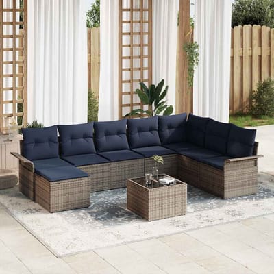 vidaXL - Tuinbank - Set - 9 - st - Grijs - Poly - rattan