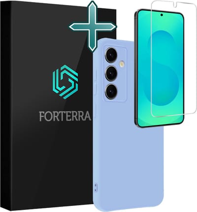 Hoesje Met Screenprotector - Geschikt voor Samsung Galaxy S25 - Sterk & Shockproof - Telefoon Hoes - Back Cover - Siliconen Case - Lichtblauw