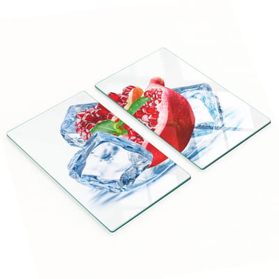 Decoratieve glazen snij- en serveerplanken met granaatappelmotief en ijs, 2x30x52 cm