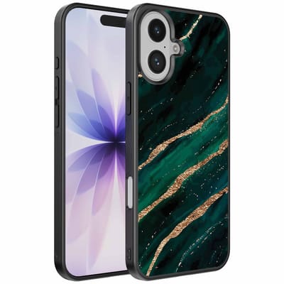 Geschikt voor iPhone 17 Telefoonhoesje met marmer opdruk - TPU backcover case marble design - Groen Goud - Smartphonica geschikt voor iPhone 17