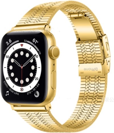 DrPhone RSV2 Armband - Roestvrij Staal – Geschikt voor iOS Smartwatch 1/2/3/4/5/6/7/SE 38/40/41 mm – Goud