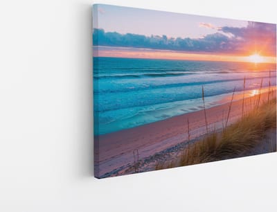 Saammp Canvas Schilderij - Zonsondergang - Strand - Zee en Duinen - 45x30 - Foto op canvas - Wanddecoratie - muurdecoratie Woonkamer - Slaapkamer decoratie - Canvas Print