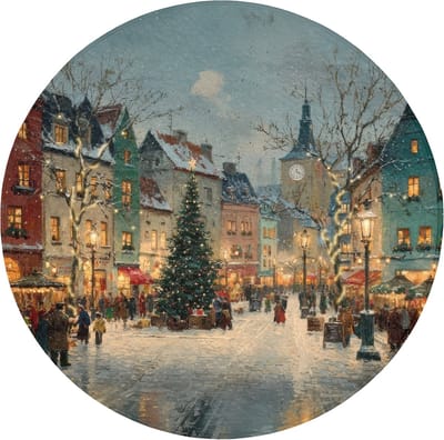 Badmat rond 70x70 cm - Antislip - Kerstsfeer - Stadsplein - Kleurrijk - Badmatten voor badkamer - Badkamermat - Douchemat - Ronde badkamer mat