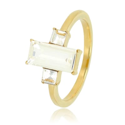 My Bendel - Ring Goudkleurig met Grote Quartz Steen en Kleine Zirkonia - Goudkleurige Ring met Quartz en Zirkonia - 14K Goldplating - met Luxe Cadeauverpakking | Sieraden Voor Dames | Maat 16.00 Mm / Maat 50