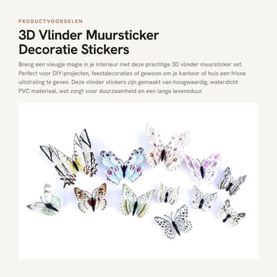 Dailygoods- Vlinder Muursticker 3D - 24 Stuks - Waterdicht PVC - Decoratie Kinderkamer - Afneembaar - Meerdere Maten - Glanzende Vleugels